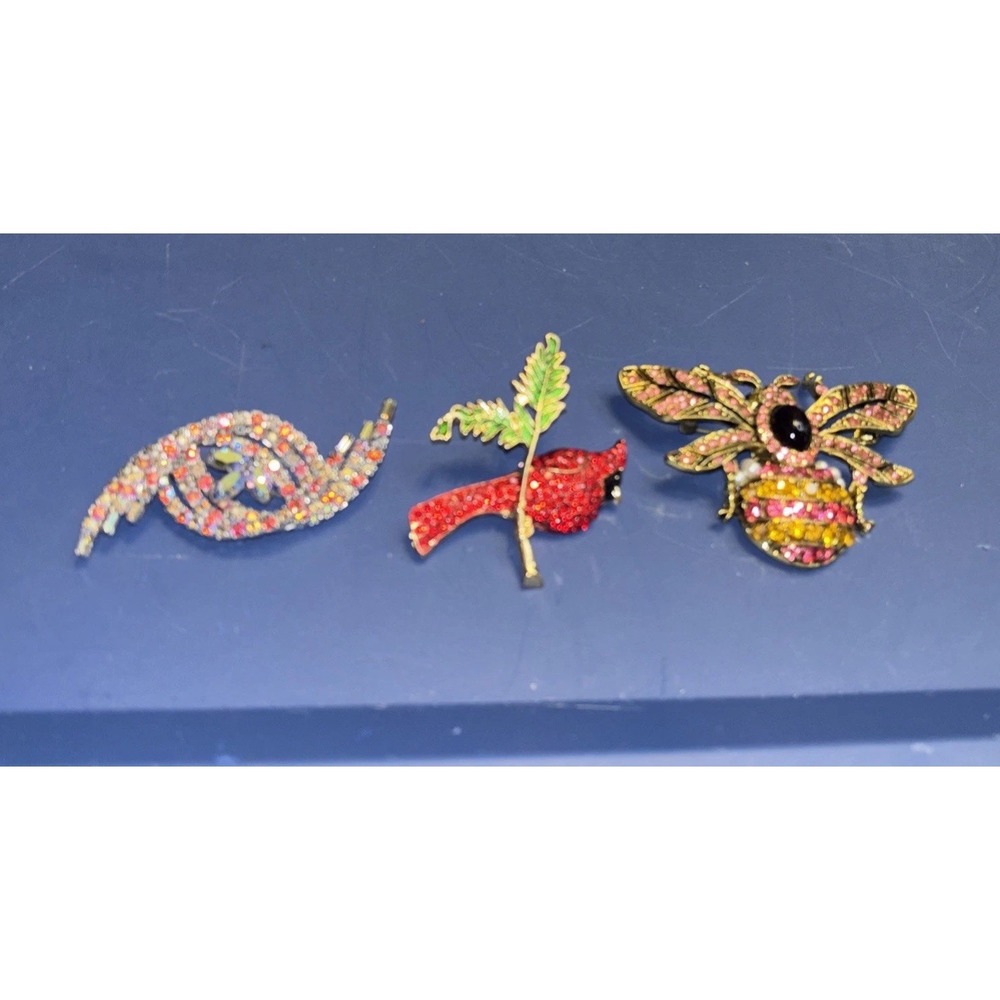 Rhinestone Brooch Lot Bee Cardinal AB Swirl Pin Costume Jewelry
